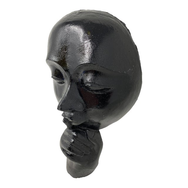 Vintage Black Concrete "Silence Is Golden" Abstract Sculpture With Integrated Hanger For Sale