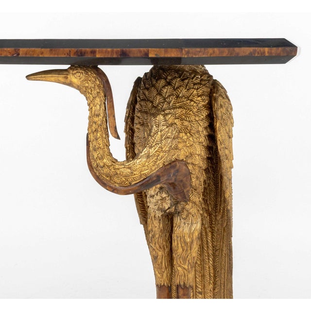 Wood Empire Revival Pietra Dura Top Crane Motif Console Table For Sale - Image 7 of 11