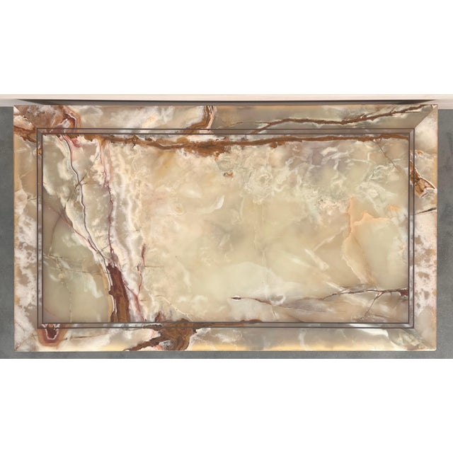 Early 20th Rectangular Green Onyx Coffee table with Metal Marquetry For Sale - Image 4 of 18