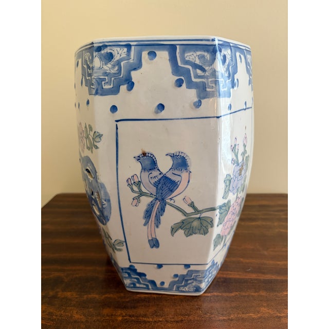 Vintage Hexagonal Chinoiserie Porcelain Garden Stool or Side Table For Sale - Image 9 of 9