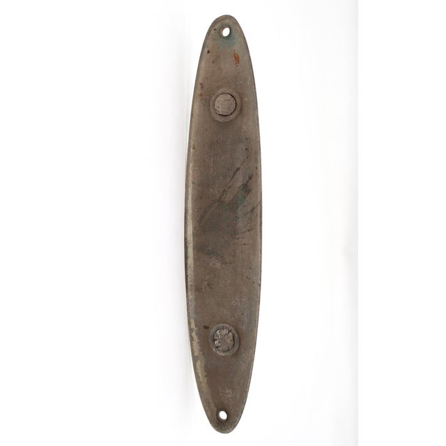 Vintage 9.375 In. Nickel Plated Brass Oval Door Pull For Sale - Image 4 of 4