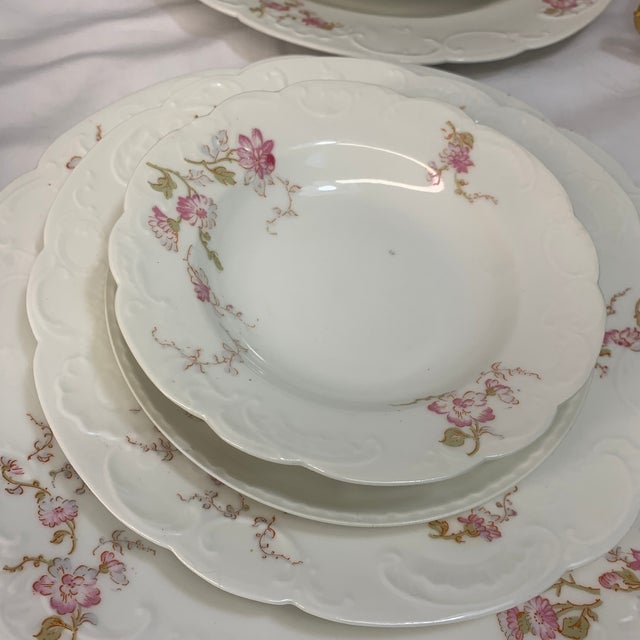 Antique French Limoges Service for 4 “Spray of Pink Flowers” on White Porcelain - 20 PCS For Sale - Image 10 of 11