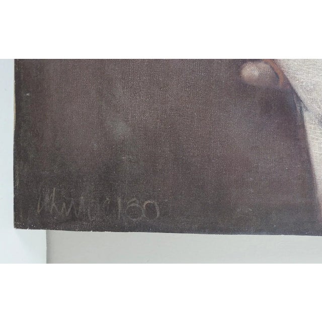 Vintage mid 20th century oil on canvas board painting of bearded man with a parrot. Signed illegibly lower left corner....