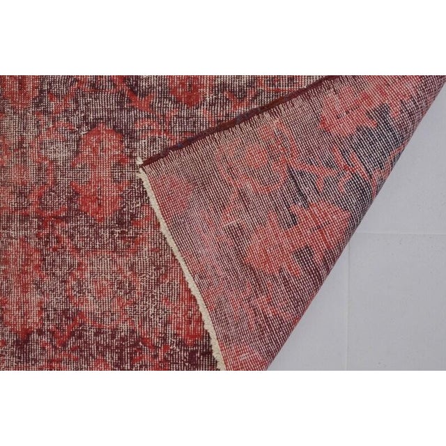 Red Vintage Distressed Turkish Oushak Rug in Crimson Red For Sale - Image 8 of 10