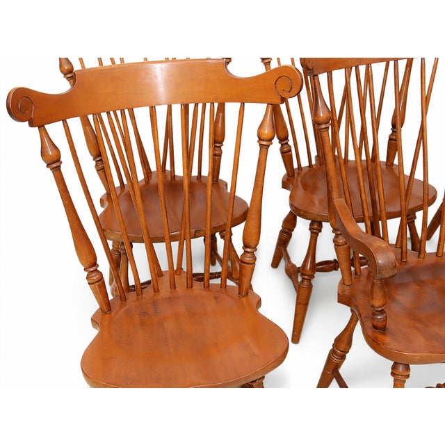 Wood 1970s Ethan Allen American Traditional Nutmeg Windsor Back Chairs- Set of 6 For Sale - Image 7 of 10