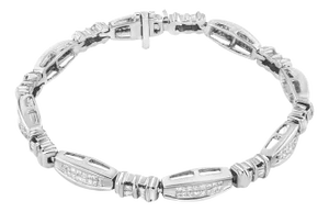 14K White Gold 2.0 Cttw Channel-Set Alternating Baguette and Princess-Cut Diamond Link Bracelet (H-I Color, SI2-I1 Clarity) - Size 7