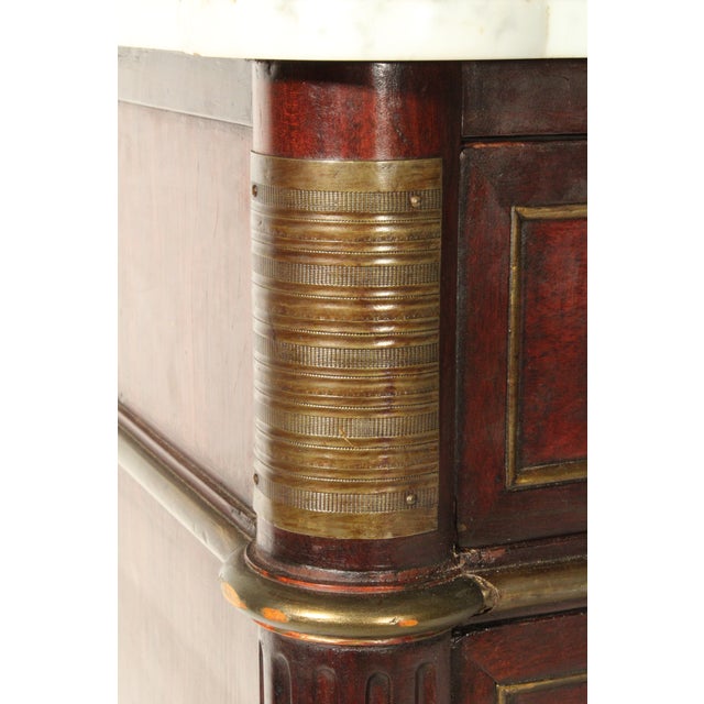 Brown Louis XVI Brass Mounted Mahogany Chest of Drawers With Carrara Marble Top For Sale - Image 8 of 14