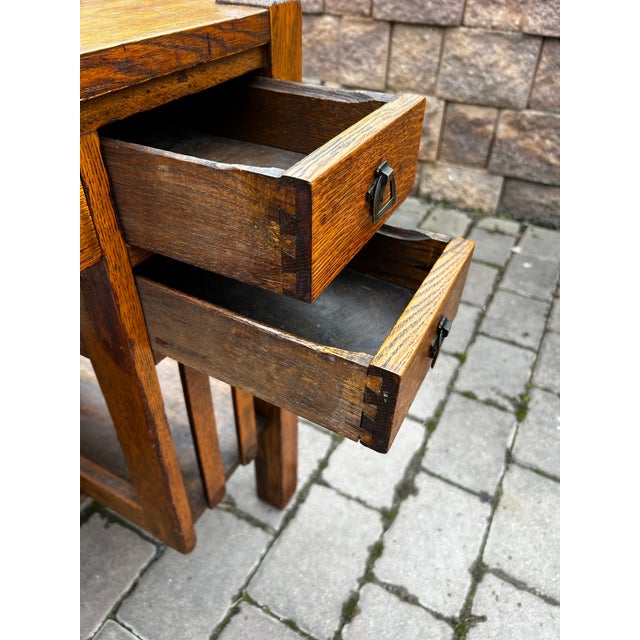 Antique Mission Style Five Drawer Oak Writing Desk by Bourn & Hadley Co. For Sale - Image 11 of 12