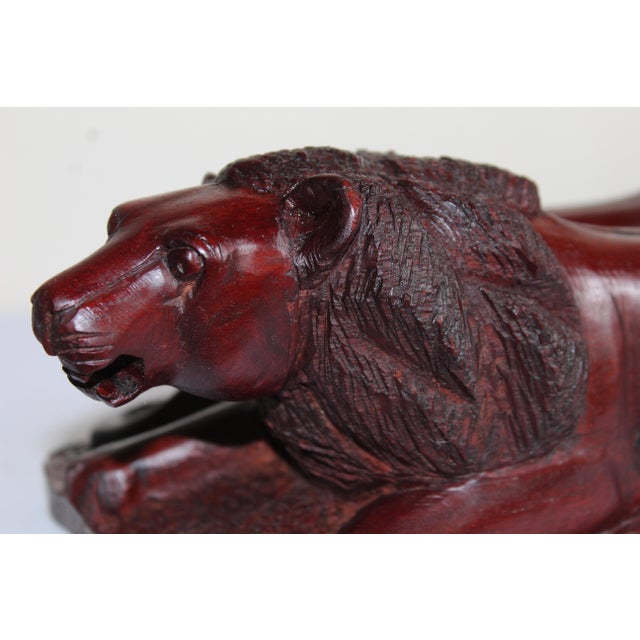 Vintage Hand-Carved African Lion & Lioness Sculpture – Signed "Masaku" – African Ironwood Safari Folk Art For Sale - Image 9 of 15