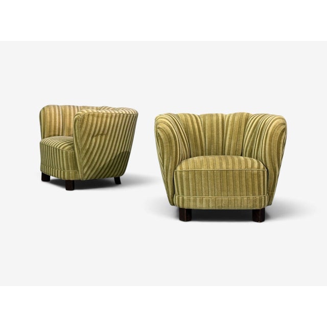 1940s Danish Cabinetmaker, Banana Lounge Chairs, Beech, Velour, Denmark, 1940s For Sale - Image 5 of 11