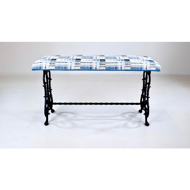 Victorian Antique Cast Iron Window Bench, Victorian Style, Woven Upholstery, Usa For Sale - Image 3 of 10