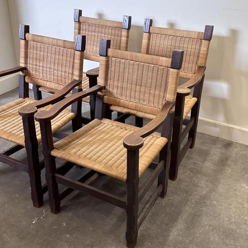 Contemporary Vintage French Oak and Rattan Armchairs, 1940s, Set of 2 For Sale - Image 3 of 9