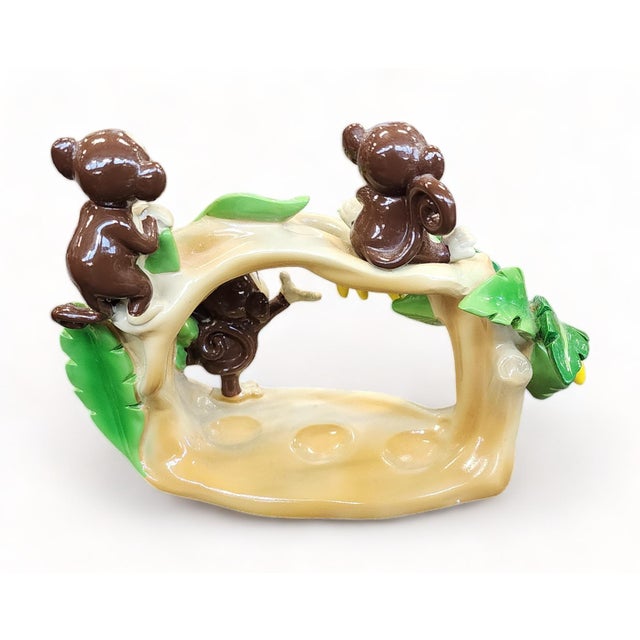 1990s Vintage Child's Ceramic Monkey Themed Bathroom Toothbrush Holder Stand For Sale - Image 5 of 9