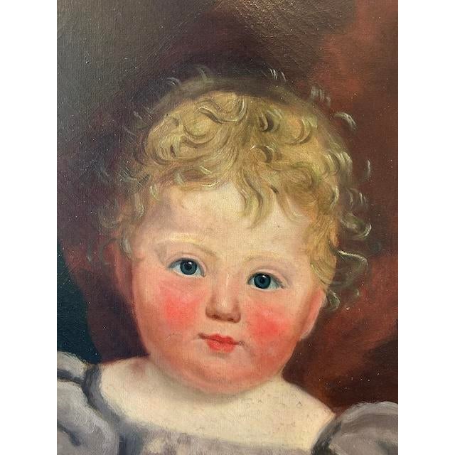 Antique 19th Century Father & Daughter Original Oil Portrait Painting c.1880 For Sale In San Francisco - Image 6 of 8