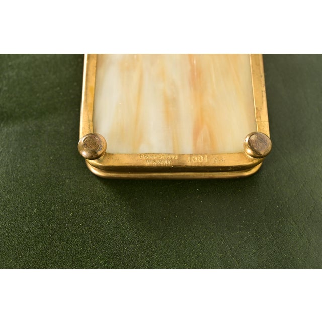 Bronze Tiffany Studios New York Grapevine Bronze Doré and Favrile Slag Glass Pen Tray For Sale - Image 8 of 10