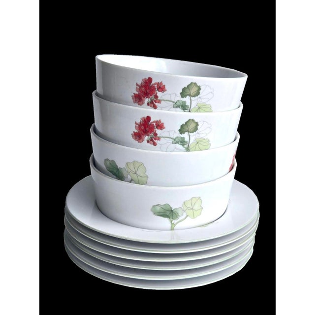 Off-white Vintage Geranium by Block Spal Plates and Bowls, 10 Pieces For Sale - Image 8 of 12