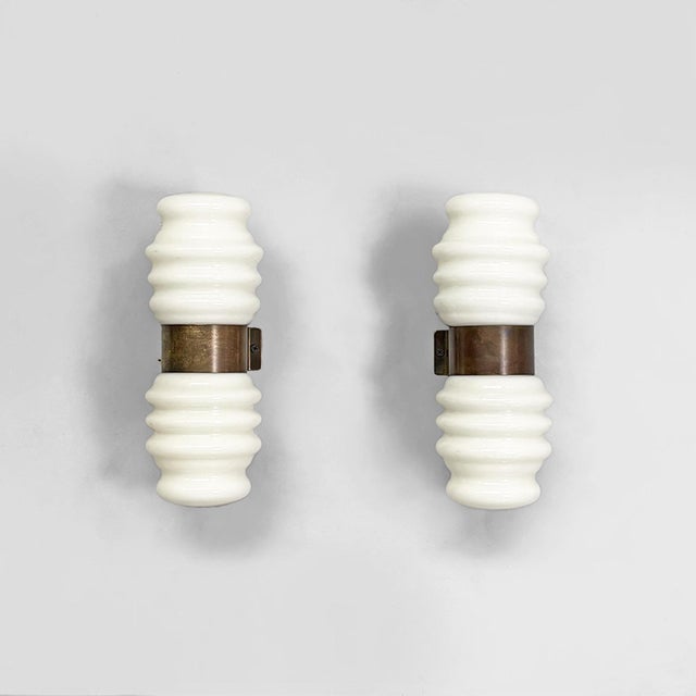 Mid-Century Modern Italian Wall Lamps in Opaline Glass and Brass, 1950s, Set of 2 For Sale - Image 10 of 10