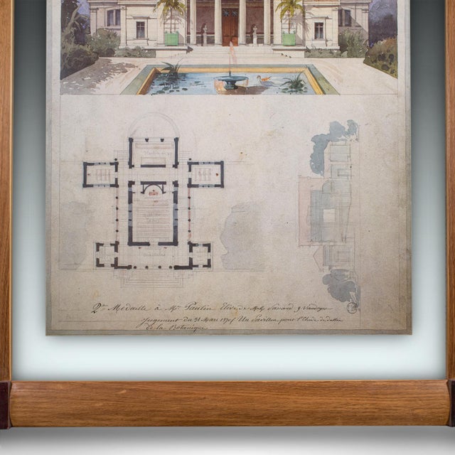 1970s Large Vintage Architectural Villa Plan, French, Framed, After Edmond Paulin, Art For Sale - Image 5 of 11