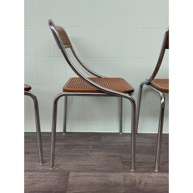 Wood Italian Chairs in Chromed Metal and Vienna Straw, 1970s, Set of 4 For Sale - Image 7 of 14