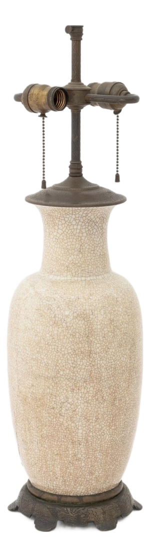 Chinese Ge Type Porcelain Vase Mounted as a Lamp
