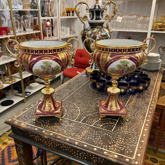 Traditional S Limoges France Porcelain Tazza/ Urns a Pair For Sale - Image 3 of 11