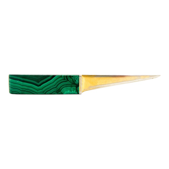 Vintage Malachite Stone & Brass-Plated Letter Opener – Organic Modern / Hollywood Regency / Modernist For Sale