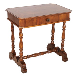 Italian Walnut Writing Table with Inlay and Drawer from Bassanos Ebanistery, Asolo, 1850 For Sale