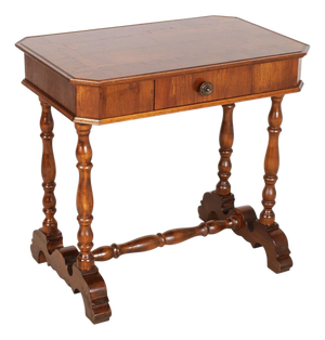 Italian Walnut Writing Table with Inlay and Drawer from Bassanos Ebanistery, Asolo, 1850