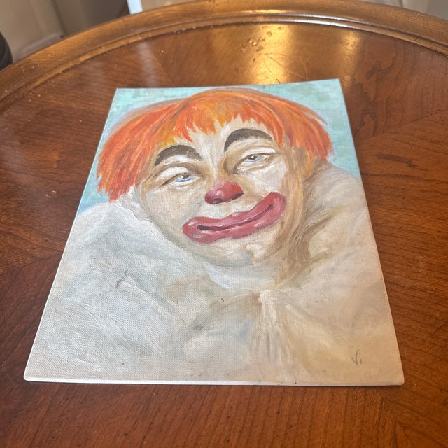 Vintage Expressionist Clown Oil Painting on Canvas, Mid-20th Century For Sale - Image 4 of 6