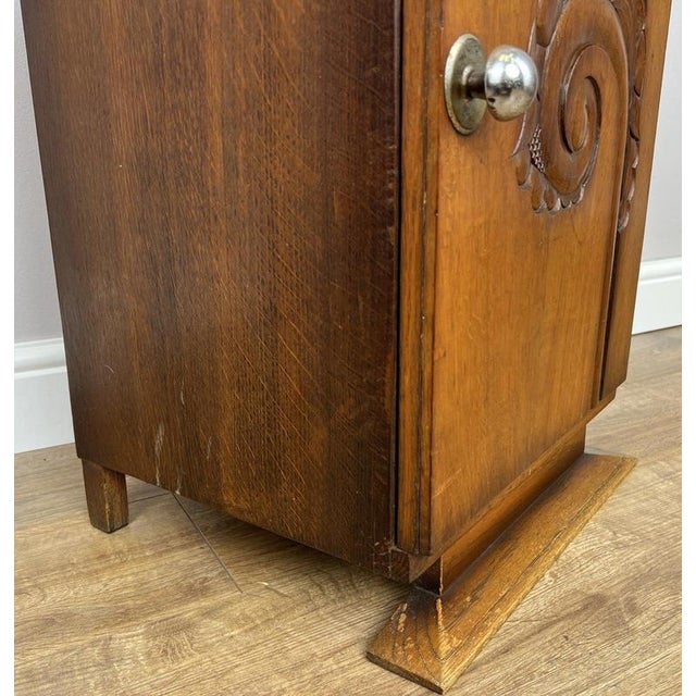 Wood Antique French Art Deco Oak Bedside Table with Marble Top For Sale - Image 7 of 12
