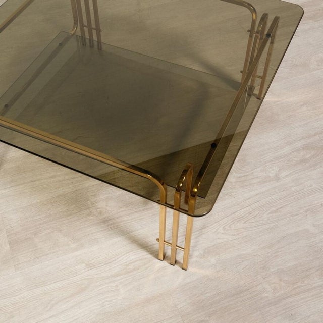 Coffee Table in Gold-Colored Metal & Smoked Glass, 1970s For Sale - Image 9 of 18