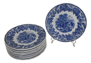 Vintage Spode Blue Room Collection “Rural Scenes” Plate, Made in England - Set of 14