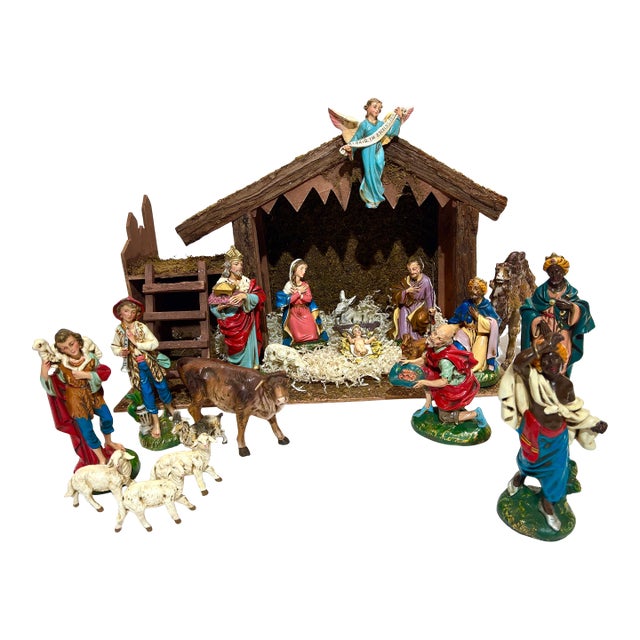 21 Piece Vintage c.1970’s Italian Nativity Scene For Sale