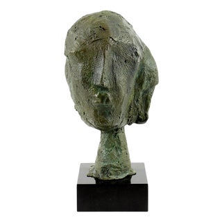 Abstract Head Sculpture, 20th Century, Green-Patinated Bronze For Sale