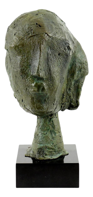 Abstract Head Sculpture, 20th Century, Green-Patinated Bronze