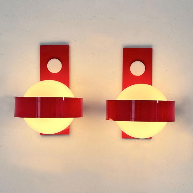 Space Age Wall Lamps in Red & White Glass & Plastic, 1970s For Sale - Image 4 of 9