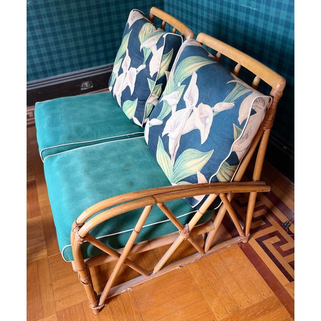 1950's Heywood Wakefield 4 Pc Rattan Bamboo Sofa & Chair Set For Sale In New York - Image 6 of 12