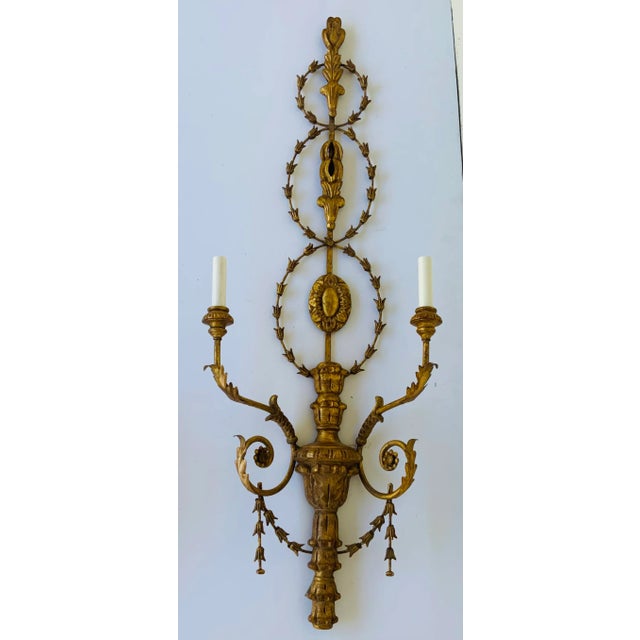 Traditional Myran Allan Luxury Lighting Italian Craved Wood Gold Sconces Pair For Sale - Image 3 of 8