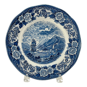 Vintage Royal Warwick Lochs of Scotland Blue & White Plate, Made in England