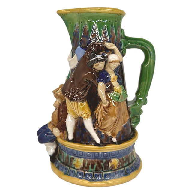 Minton A Minton Majolica Ale Jug With Five Revelers in Medieval Dress, Dated 1862 For Sale - Image 4 of 12