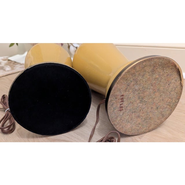 Mid Century Yellow Ceramic Lamp Pair Ginger Jar Style For Sale - Image 10 of 11