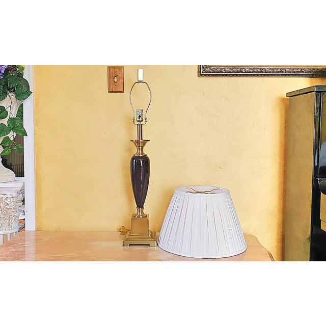 Early 21st Century Transitional Style Brass & Deep Purple Ceramic Table Lamp For Sale - Image 5 of 12