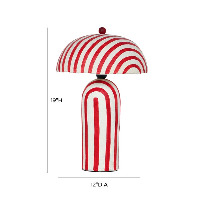 2020s Maiori Red Striped Papier Mache Table Lamp For Sale - Image 5 of 5