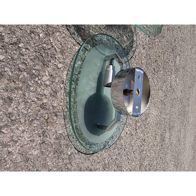 Concave Oval Wall Lights in Green Crystal from Cristal Art Torino, 1960s, Set of 2 For Sale - Image 12 of 14