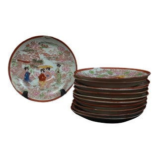 Antique Early 20th Century Japanese Porcelain 5.5 Inch Dish Set - Set of 10 For Sale