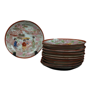 Antique Early 20th Century Japanese Porcelain 5.5 Inch Dish Set - Set of 10