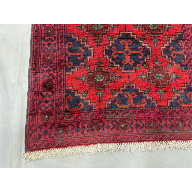 Red & Navy Blue Geometric Tribal Wool Runner Rug, 2'7" X 12'6" For Sale - Image 9 of 13