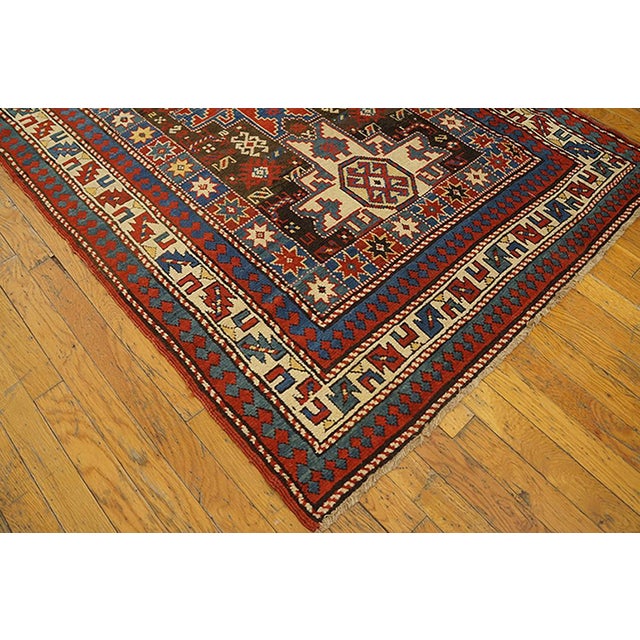 Late 19th Century 1890s Brown Geometric Antique Caucasian Rug 4'0"x 8'0" Handknotted Wool Carpet For Sale - Image 5 of 5