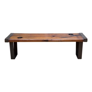 Early 20th C. Oak and Steel Ship Hatch Cover Coffee Table or Bench C.1910 For Sale