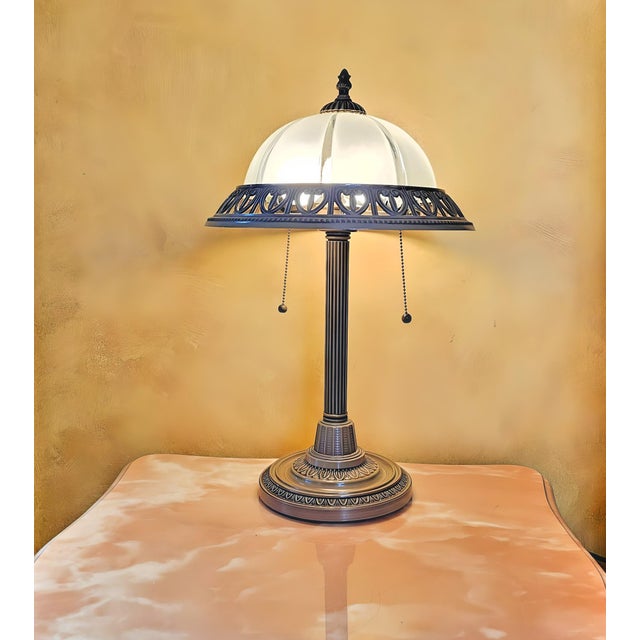 Vintage Desk Lamp With Frosted Glass Shade and 2 Pull Chain Switches For Sale - Image 12 of 12